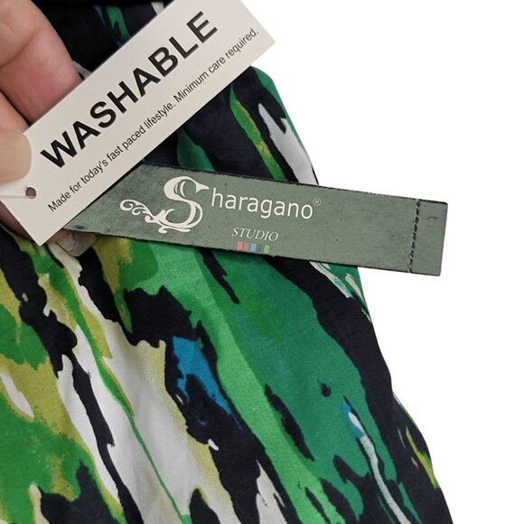 Sharagano Studio Abstract Print A-Line Skirt Size 16 Green Garden Surprise New - Picture 3 of 8